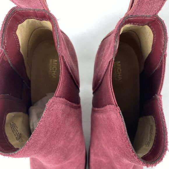 Michael Kors Leather Suede Boots Women Sz 8 Ankle Boots Block Heel Red Wine NEW - Picture 7 of 9